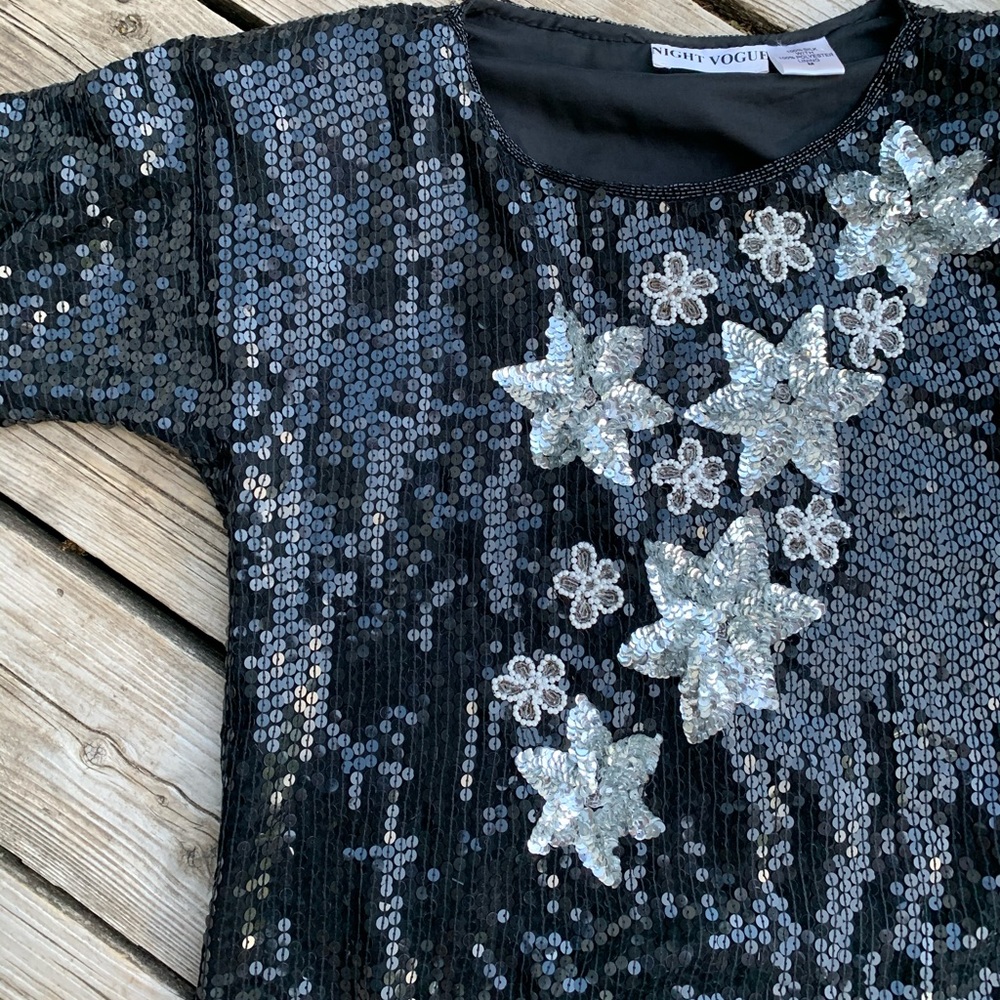 Vintage Sequin Black and Silver Top